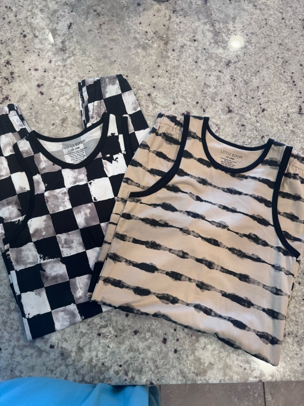 Little Bipsy Beige & Black Striped and Checkerboard Tank Tops